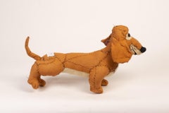 Suzy Dachshund – Contemporary Textile Dog Sculpture, Earthy Tones