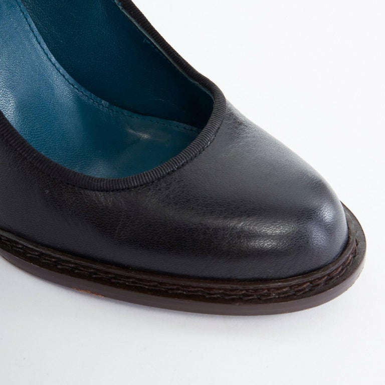 ANNE VALERIE HASH black leather round toe stacked chunky heel shoes EU37  US7 UK4 For Sale at 1stDibs