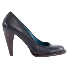 ANNE VALERIE HASH black leather round toe stacked chunky heel shoes EU37 US7 UK4