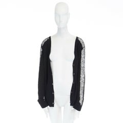 ANNE VALERIE HASH black sheer lace sleeves V-neck button front cardigan XS