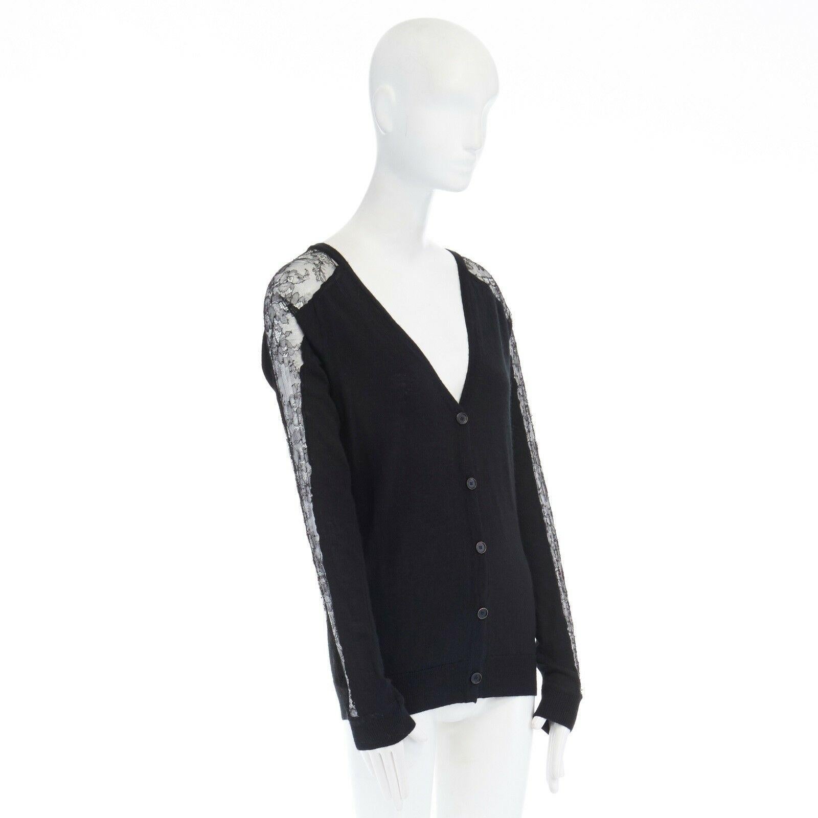 ANNE VALERIE HASH black sheer lace sleeves V-neck button front cardigan XS In Excellent Condition In Hong Kong, NT