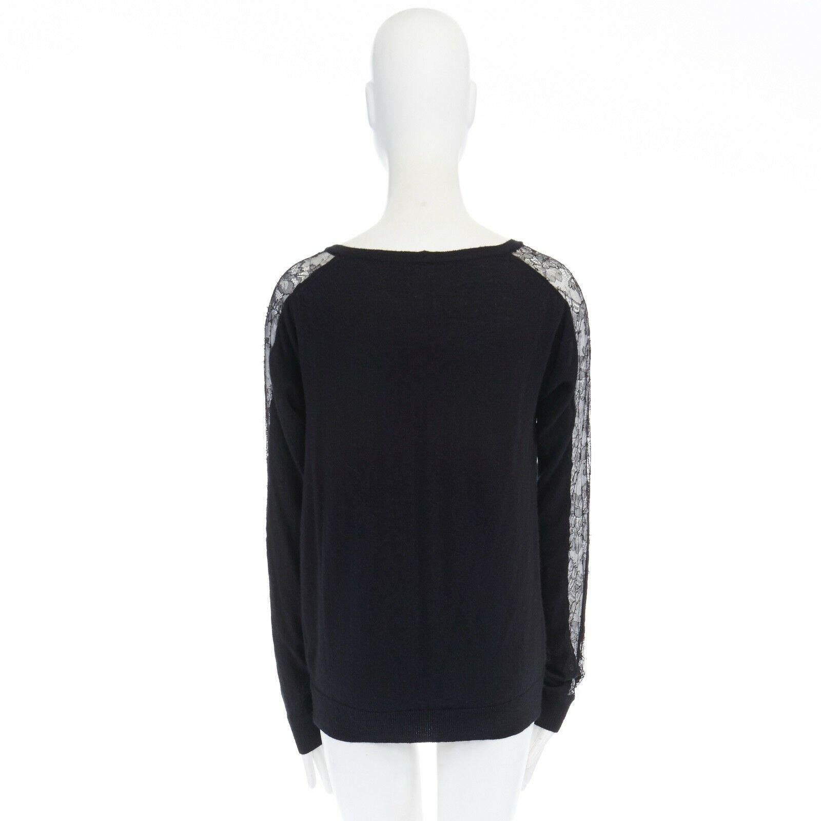 ANNE VALERIE HASH black sheer lace sleeves V-neck button front cardigan XS 1
