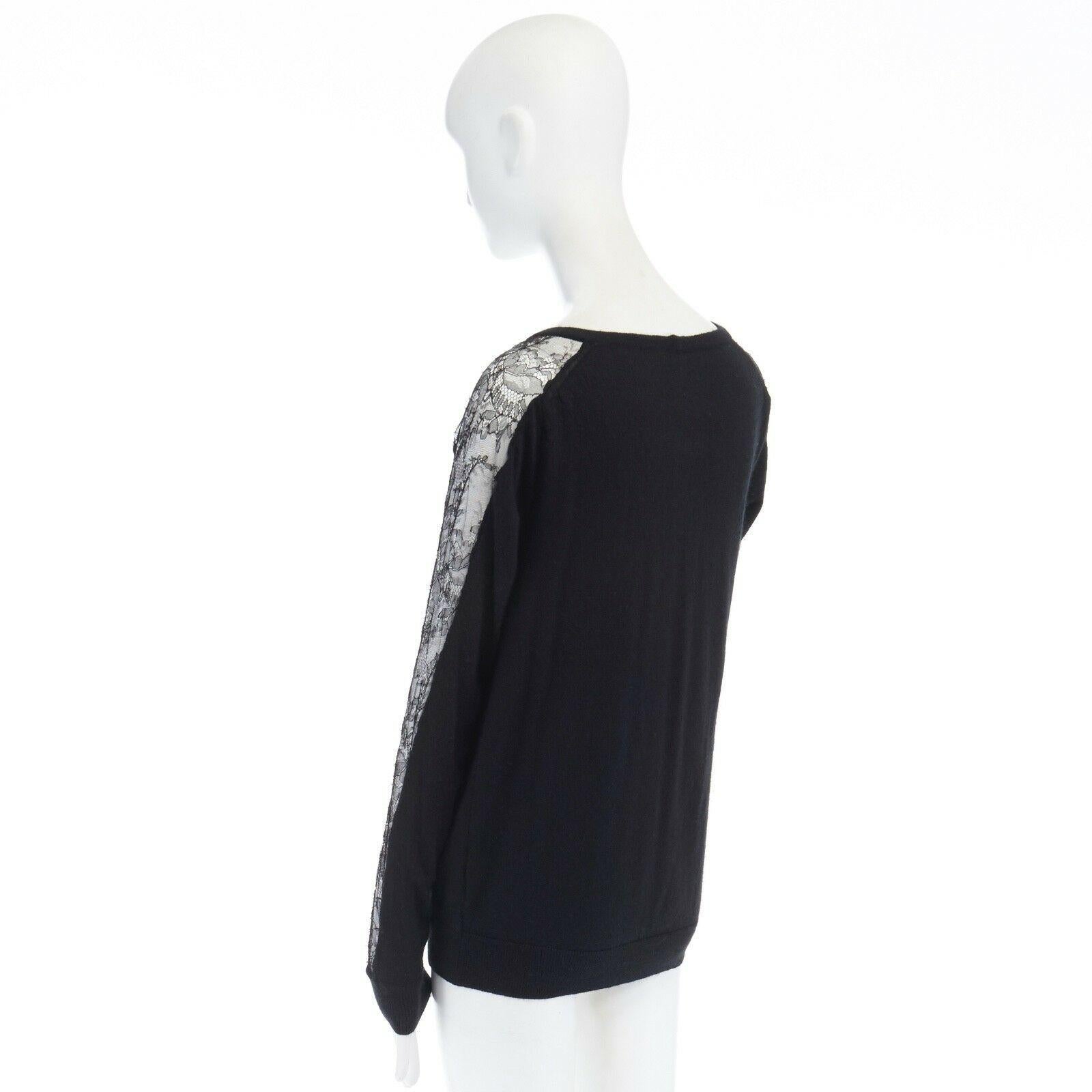 ANNE VALERIE HASH black sheer lace sleeves V-neck button front cardigan XS 2