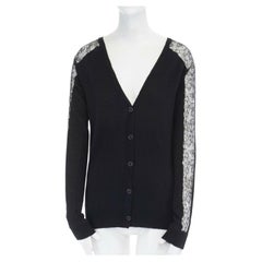 ANNE VALERIE HASH black sheer lace sleeves V-neck button front cardigan XS