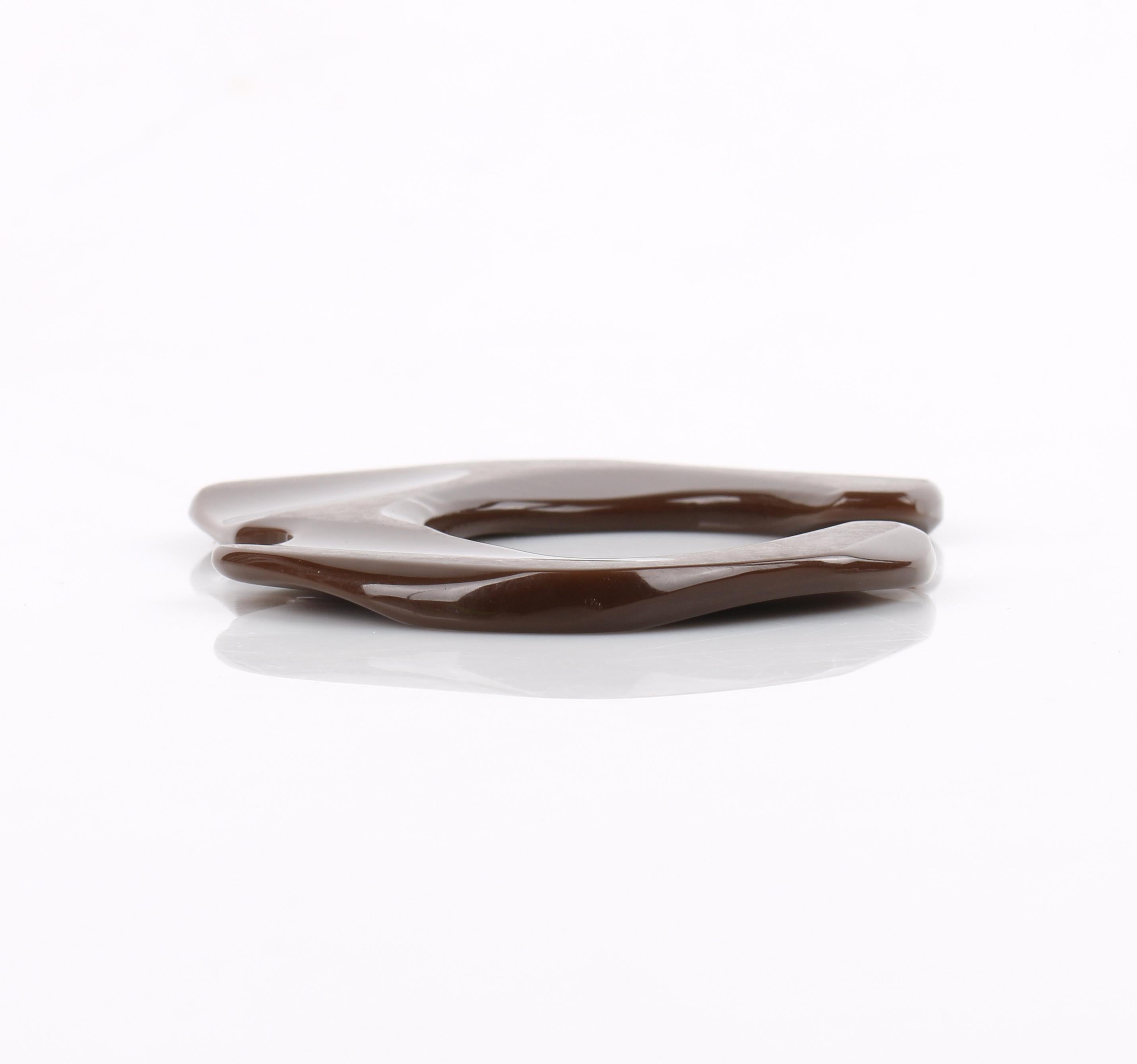 ANNE VIGNERI c.1983 Chocolate Brown Lucite Sculptural Cuff Bracelet  6