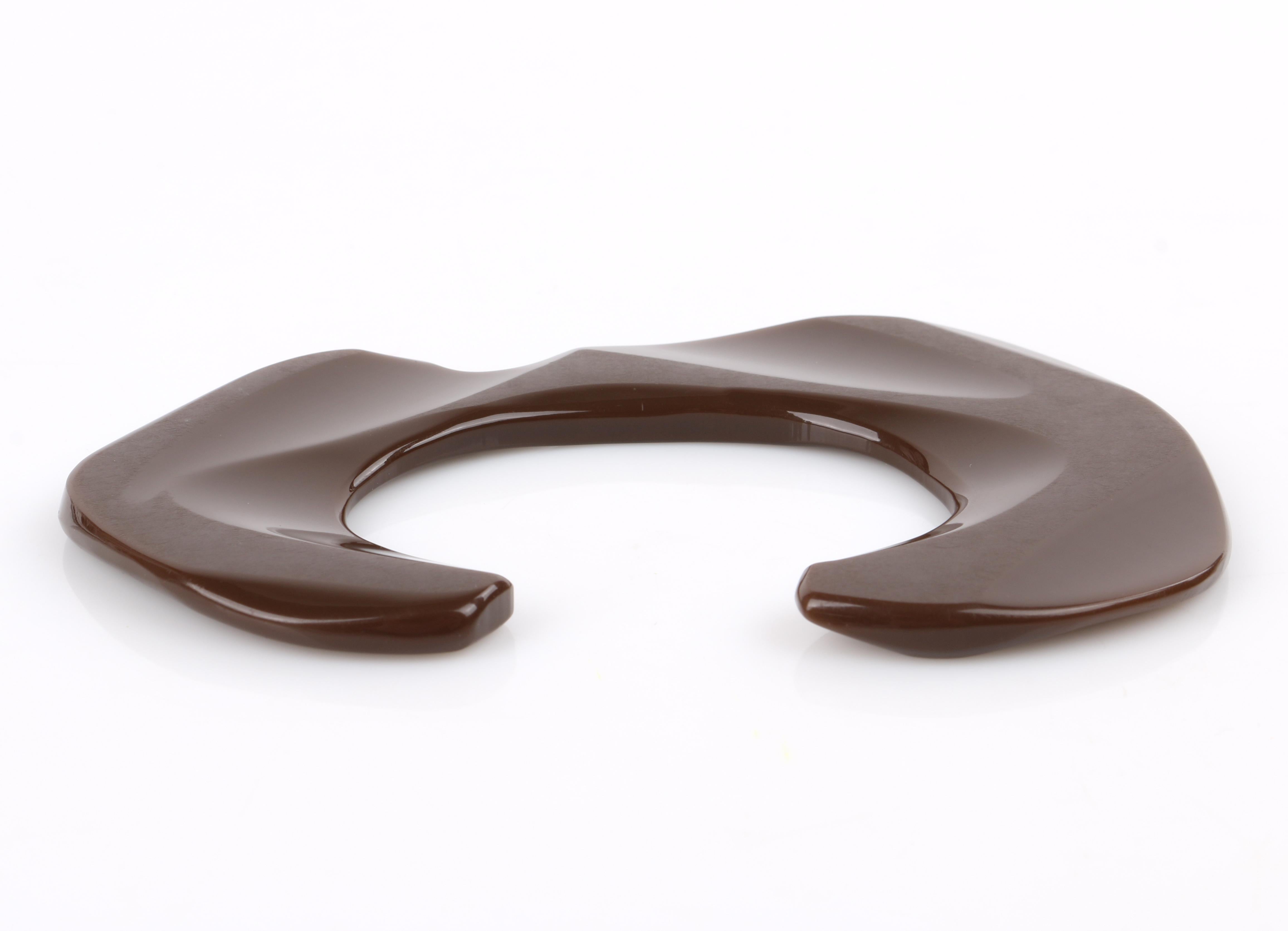 ANNE VIGNERI c.1983 Chocolate Brown Lucite Sculptural Cuff Bracelet  3