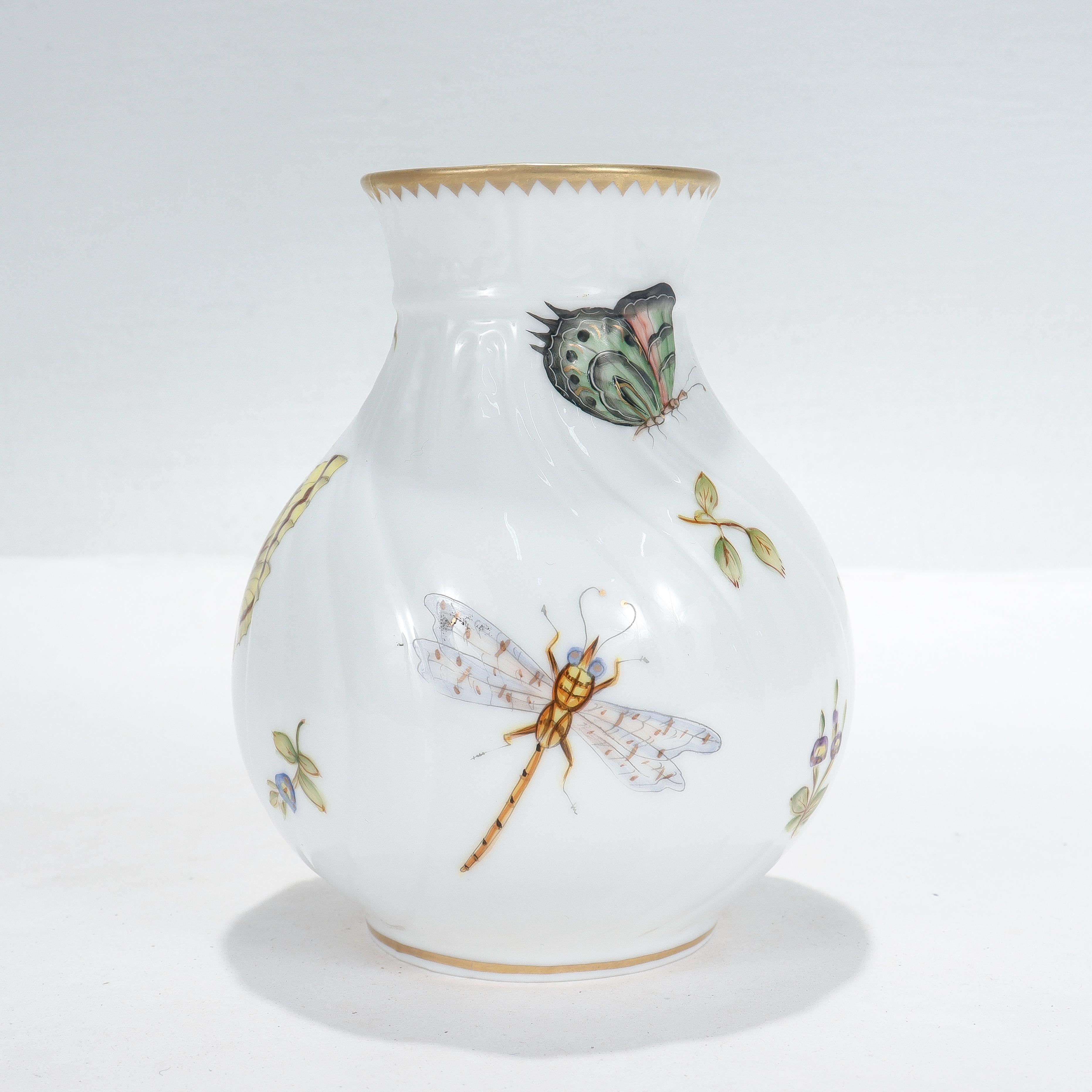 Hungarian Anna Weatherley Handpainted Budapest Spring Butterfly & Dragonfly Porcelain Vase