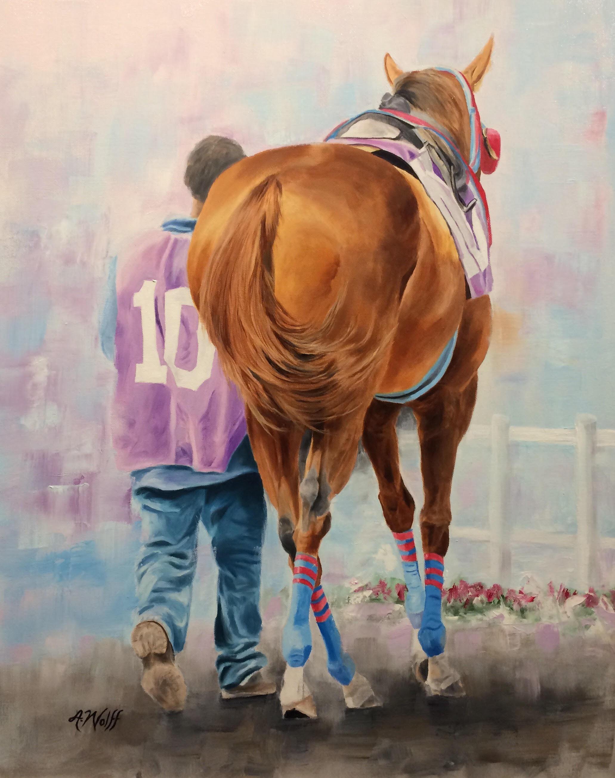 Anne Wolff, "#10", Racing Equine Oil Painting on Canvas