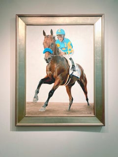 Anne Wolff, "American Pharoah Racing", Óleo sobre lienzo de carreras de caballos