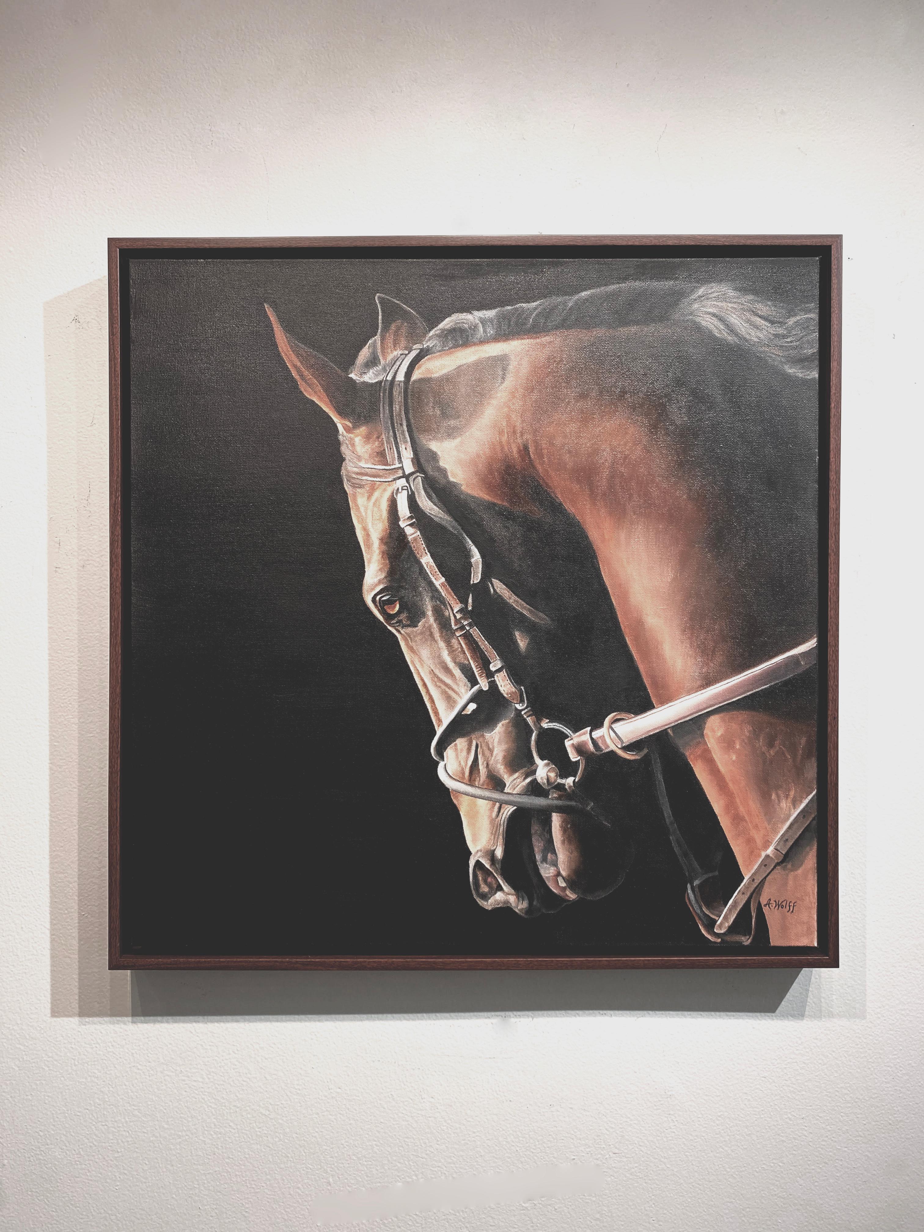 Anne Wolff, „Morning Exercise“, fotorealistisches Equine-Porträt Öl auf Leinwand im Angebot 1