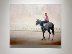 Anne Wolff, "Quiet Time", Pittura a olio su tela di cavalli da corsa con nebbia