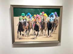 Anne Wolff, "Turning for Home", Colorful Equine Horse Racing Oil Painting