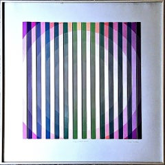 Géminis, serigrafía geométrica Op Art de los años 60, papel de técnica mixta, Firmado AP, Enmarcado
