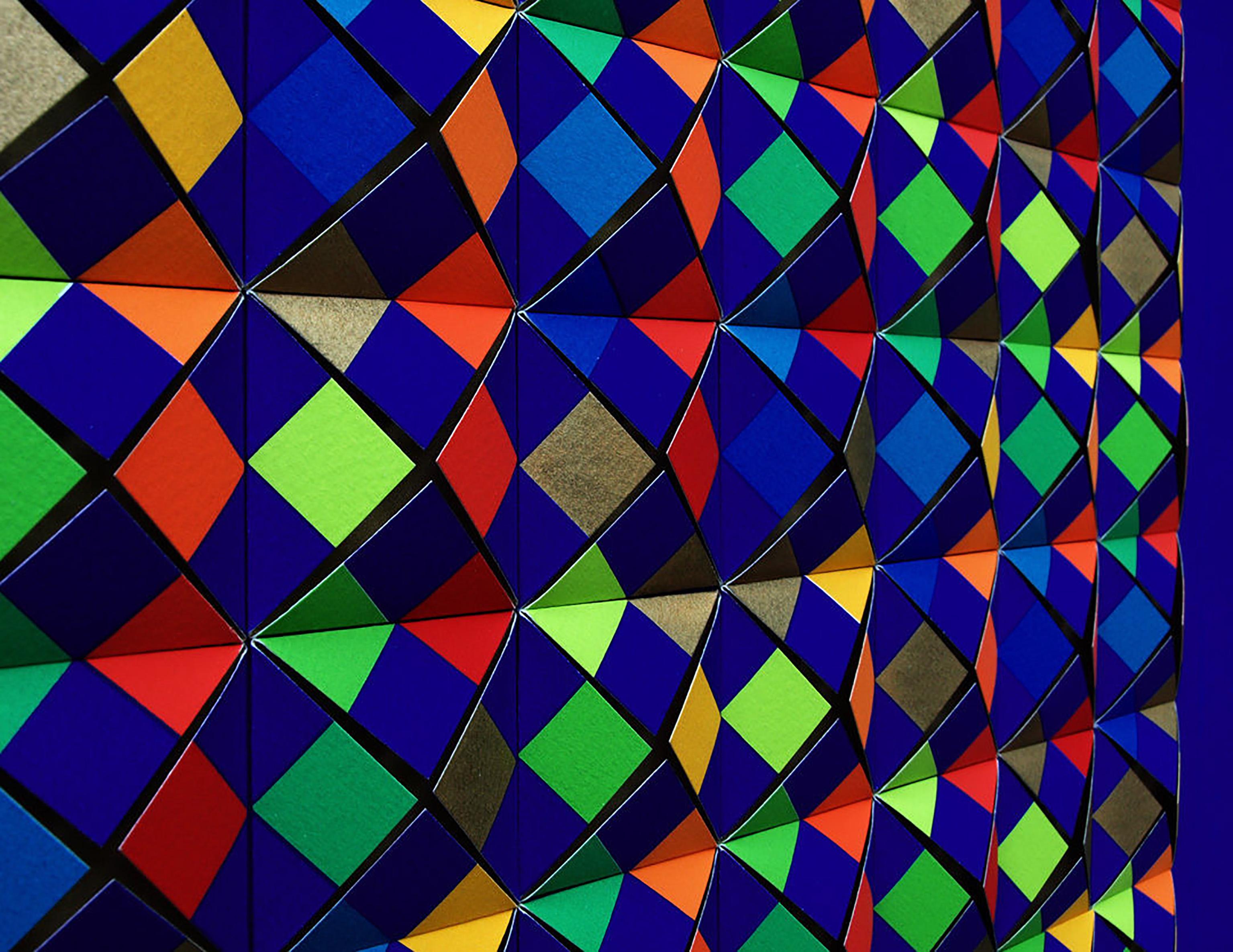 Jardín Persa, Op Art Serigrafía 3D en color con soporte de papel Arches Firmado/N años 70 - Mixed Media Art Geométrico abstracto de Anne Youkeles