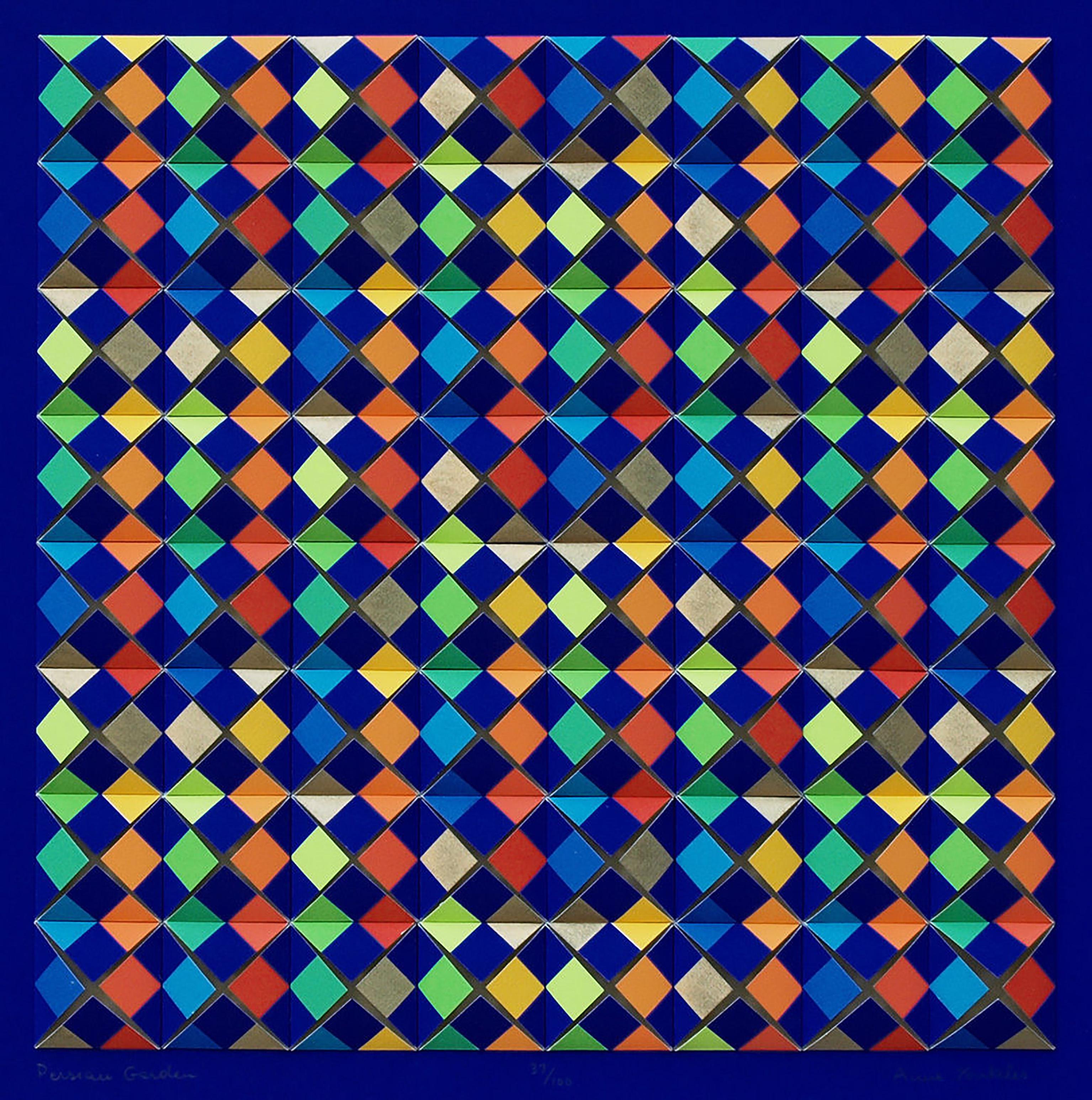 Persian Garden, Op Art 3D Color Silkscreen w/ Arches paper backing Signed/N '70s