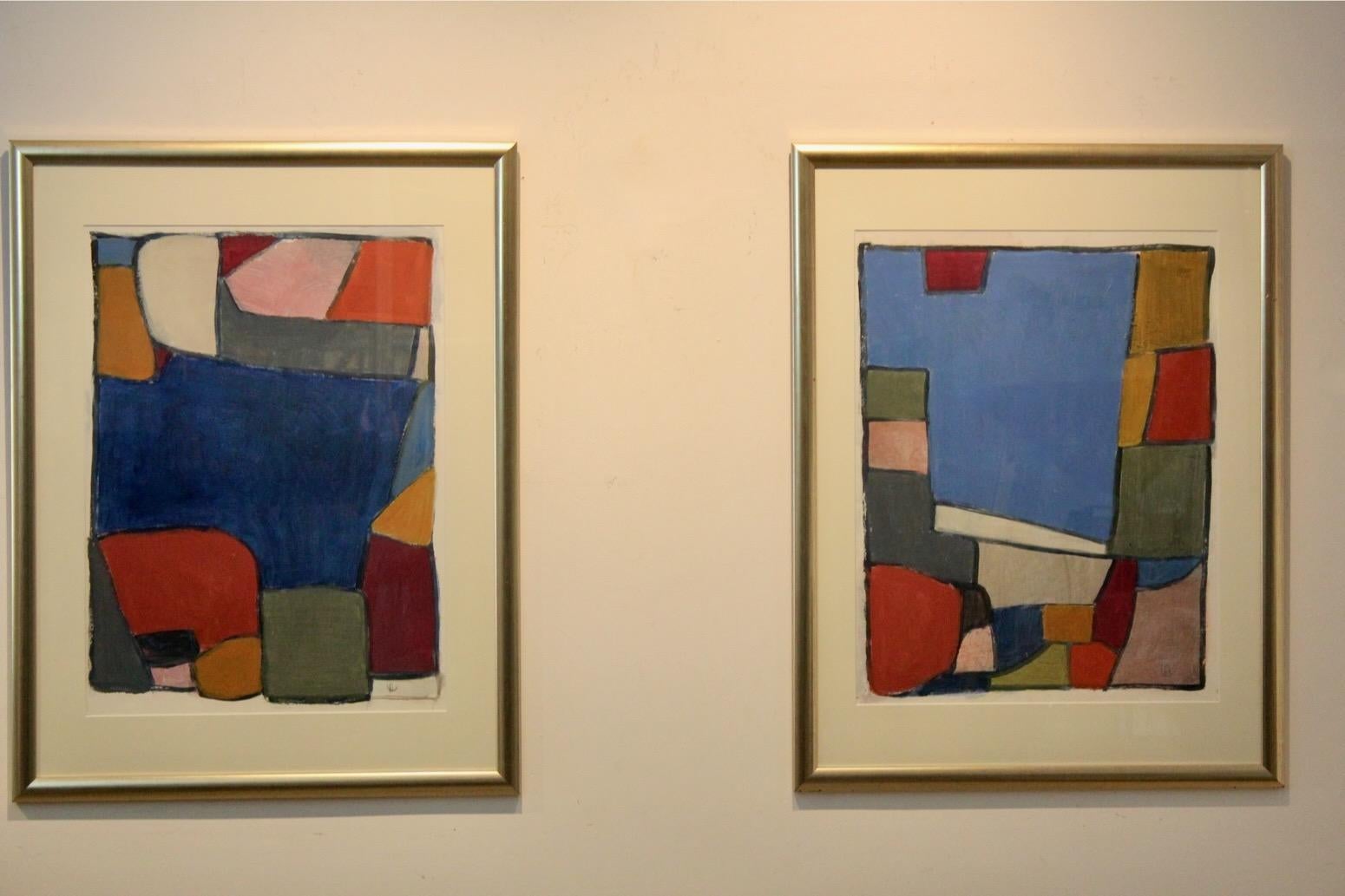 A compelling diptych by Dutch artist Anneke Umbgrove, ‘Compositie Landschap’ (1998) exemplifies her contemplative approach to abstract composition. Rendered in acrylic on paper, these two works feature a carefully balanced arrangement of geometric
