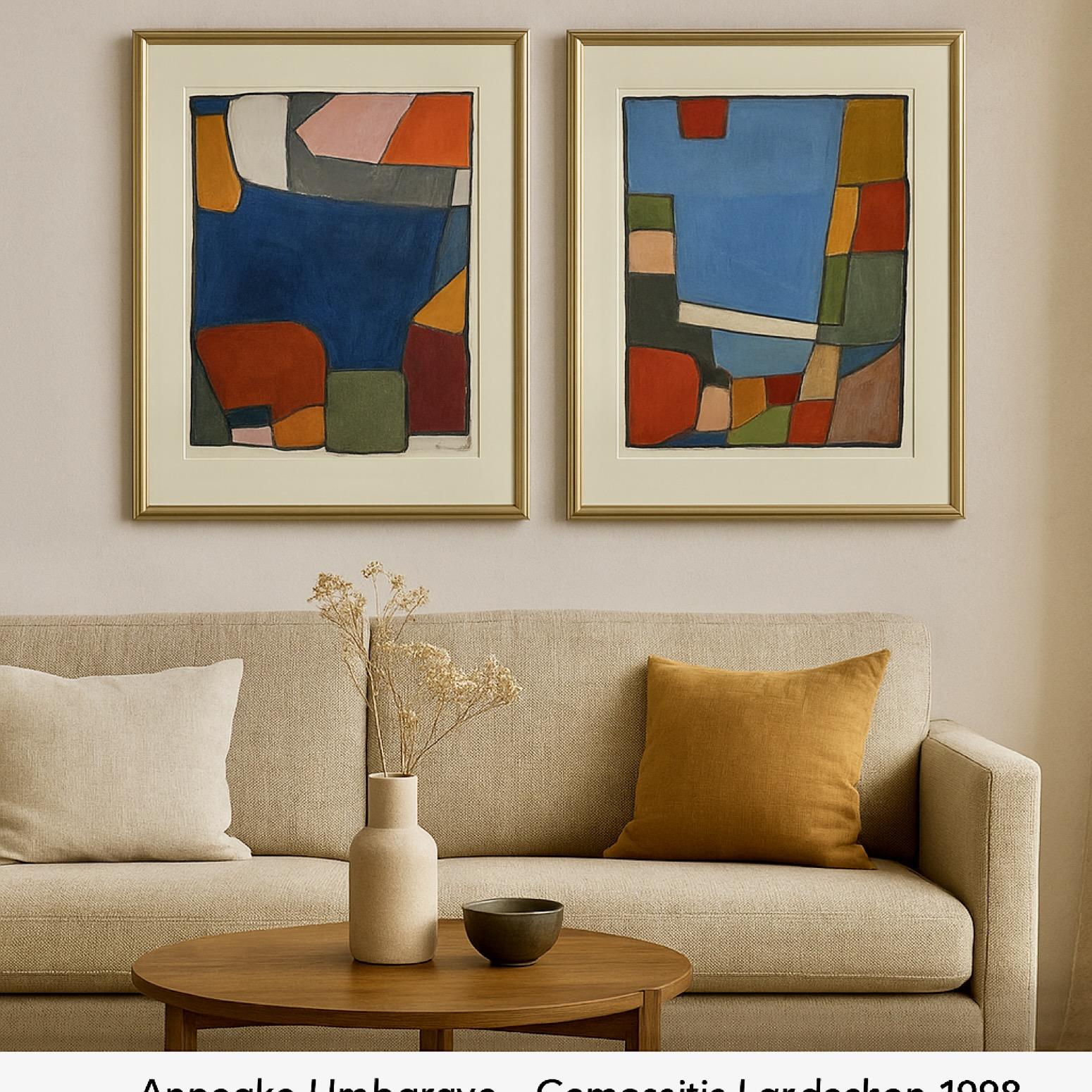 Anneke Umbgrove – ‘Compositie Landschap’, Acrylic on Paper, Signed Holandés en venta