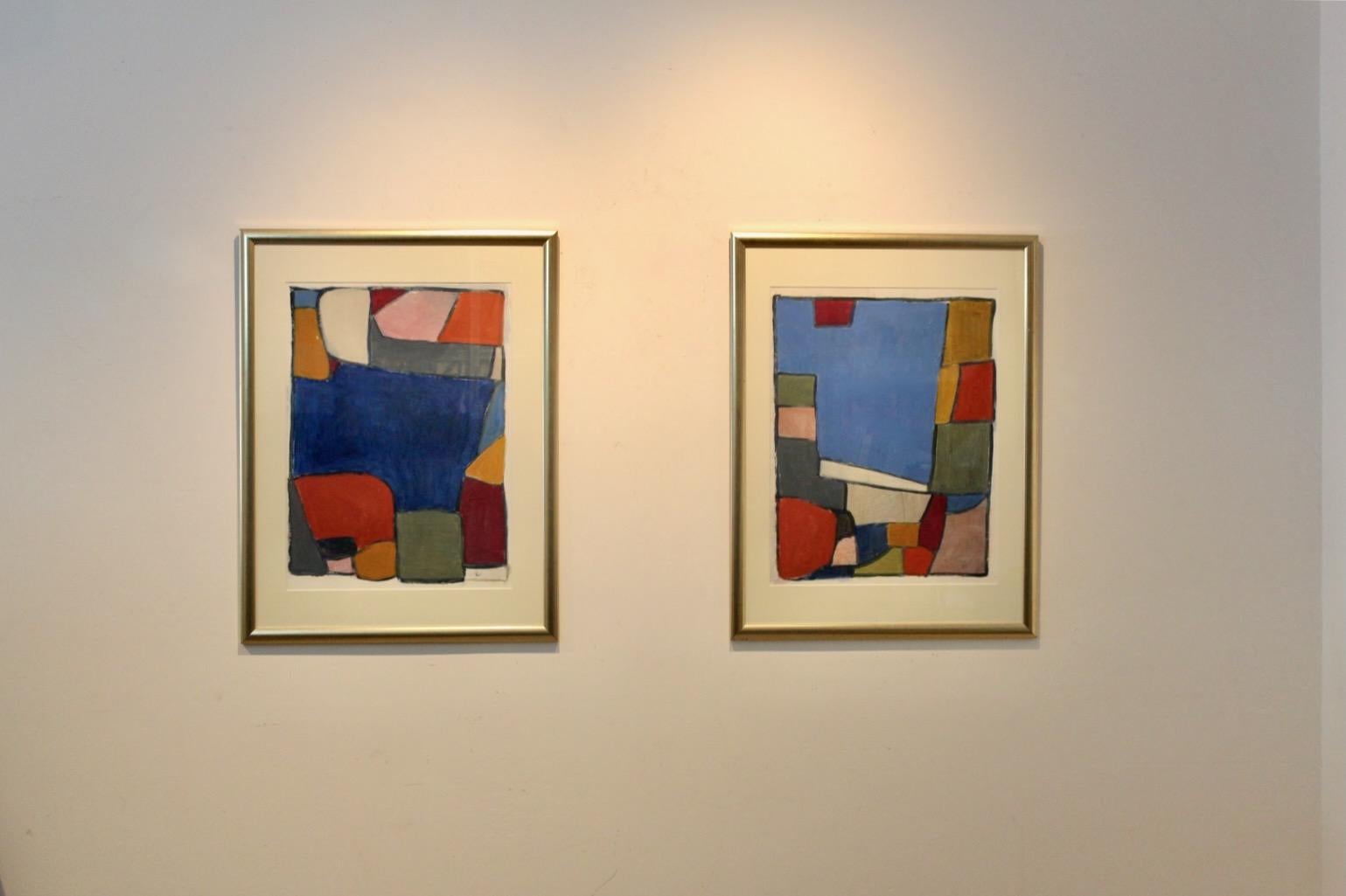 Anneke Umbgrove – ‘Compositie Landschap’, Acrylic on Paper, Signed en Bueno estado para la venta en Voorburg, NL