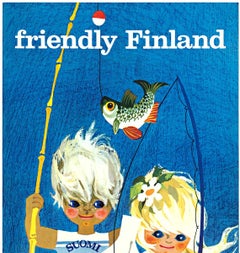 Original Friendlly Finland vintage Scandinavian travel poster