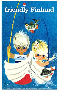 Original Friendlly Finland Vintage Scandinavian travel poster