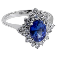 Italienischer feiner Schmuckring mit blauem Ceylon-Saphir und weißem Diamanten von Anellino