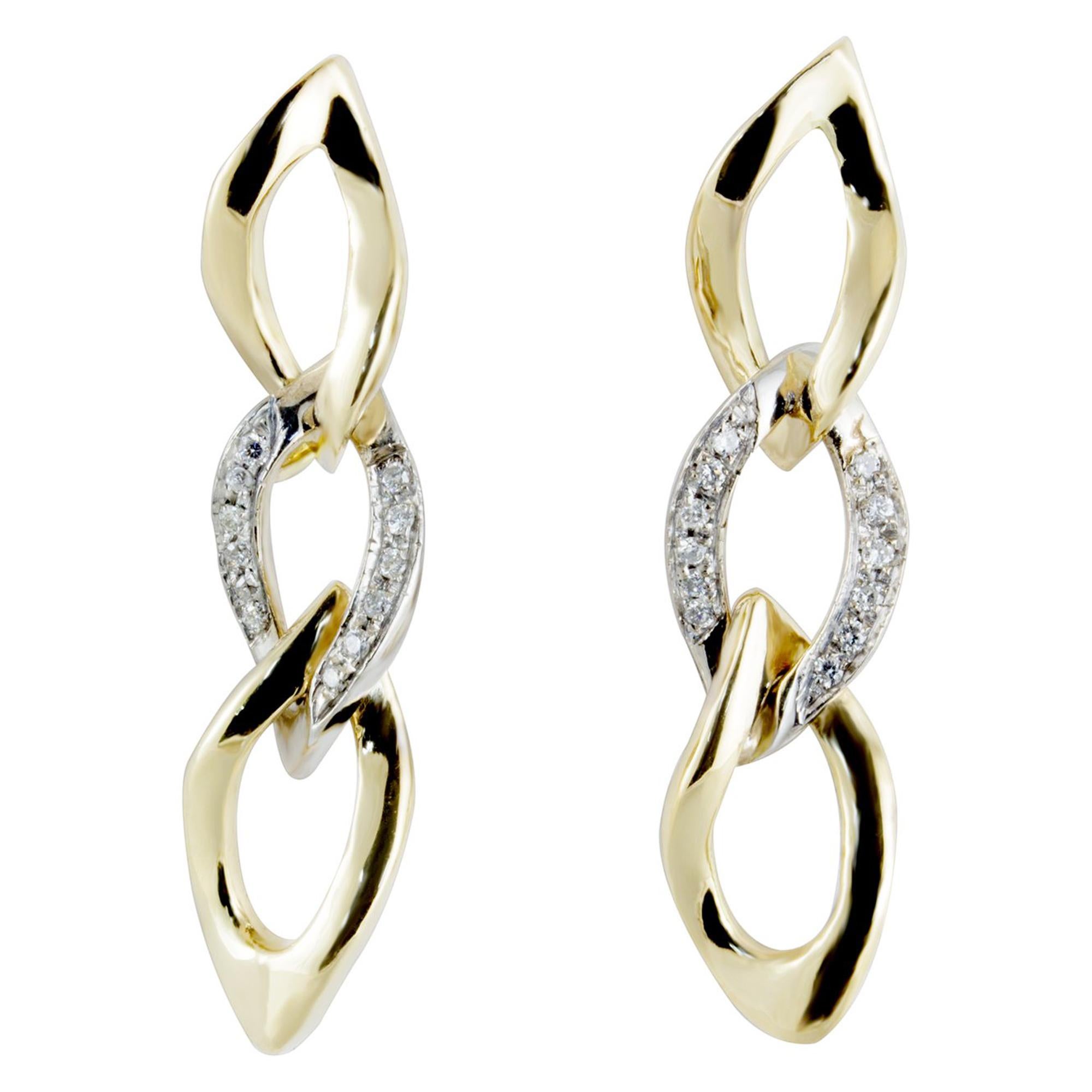 Contemporary Annellino Italian Fine Jewellery Chain Drop Yellow Gold and Diamond Earrings For Sale
