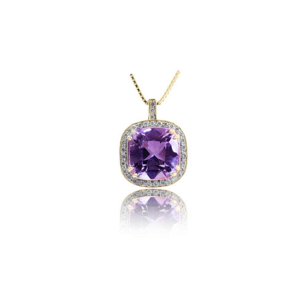 Annellino Italian Fine Jewellery Cushion Amethyst and White Diamond Gold Ring In New Condition For Sale In London, GB
