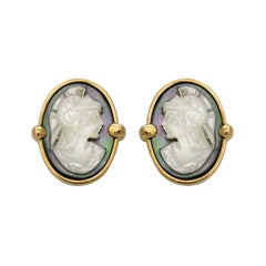 Annellino Italian Fine Jewellery Gemelos de oro con camafeo de soldado romano tallado a mano