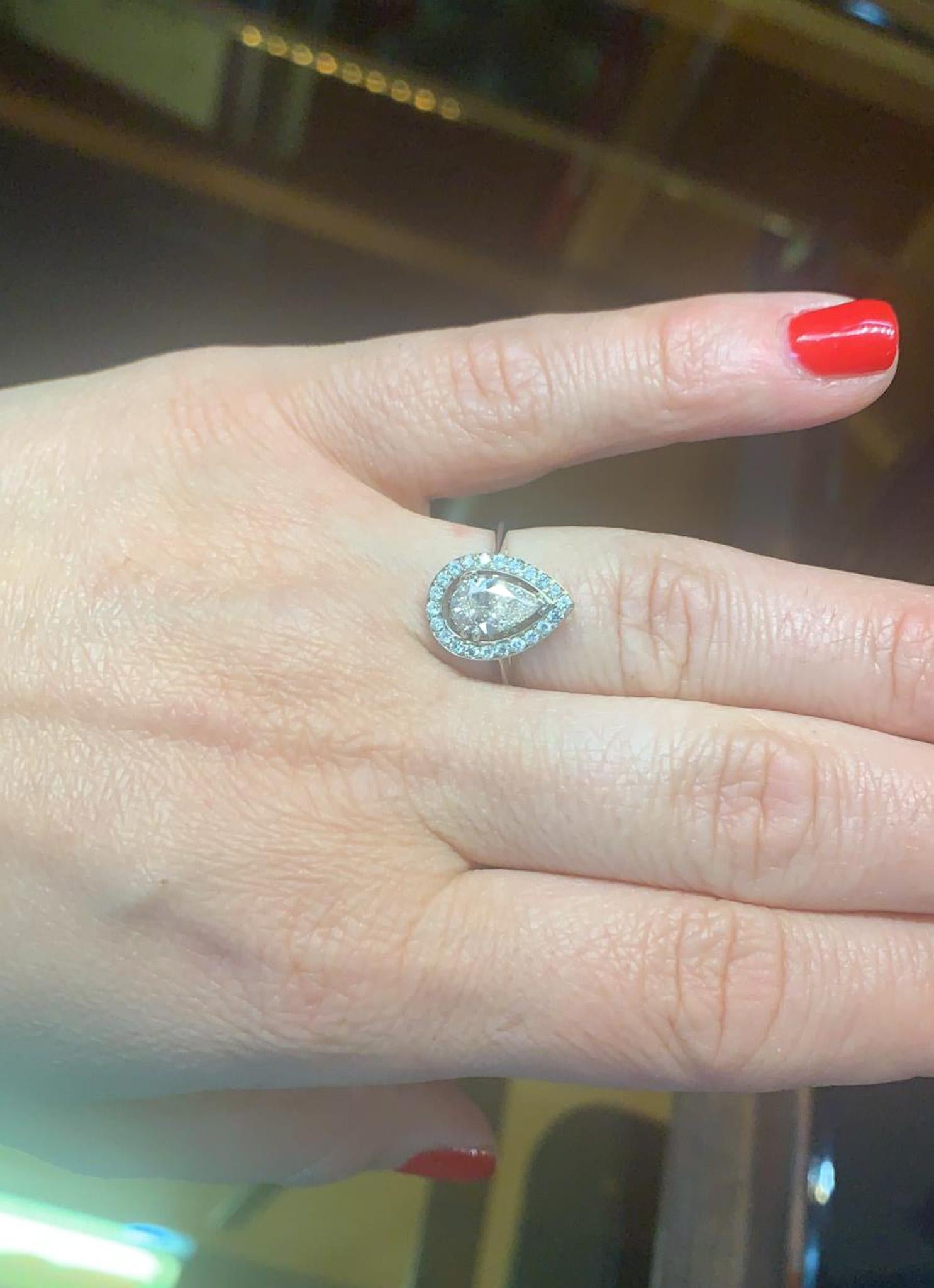 Contemporary Annellino Italian Fine Jewellery Pear Diamond Halo White Gold Engagement Ring