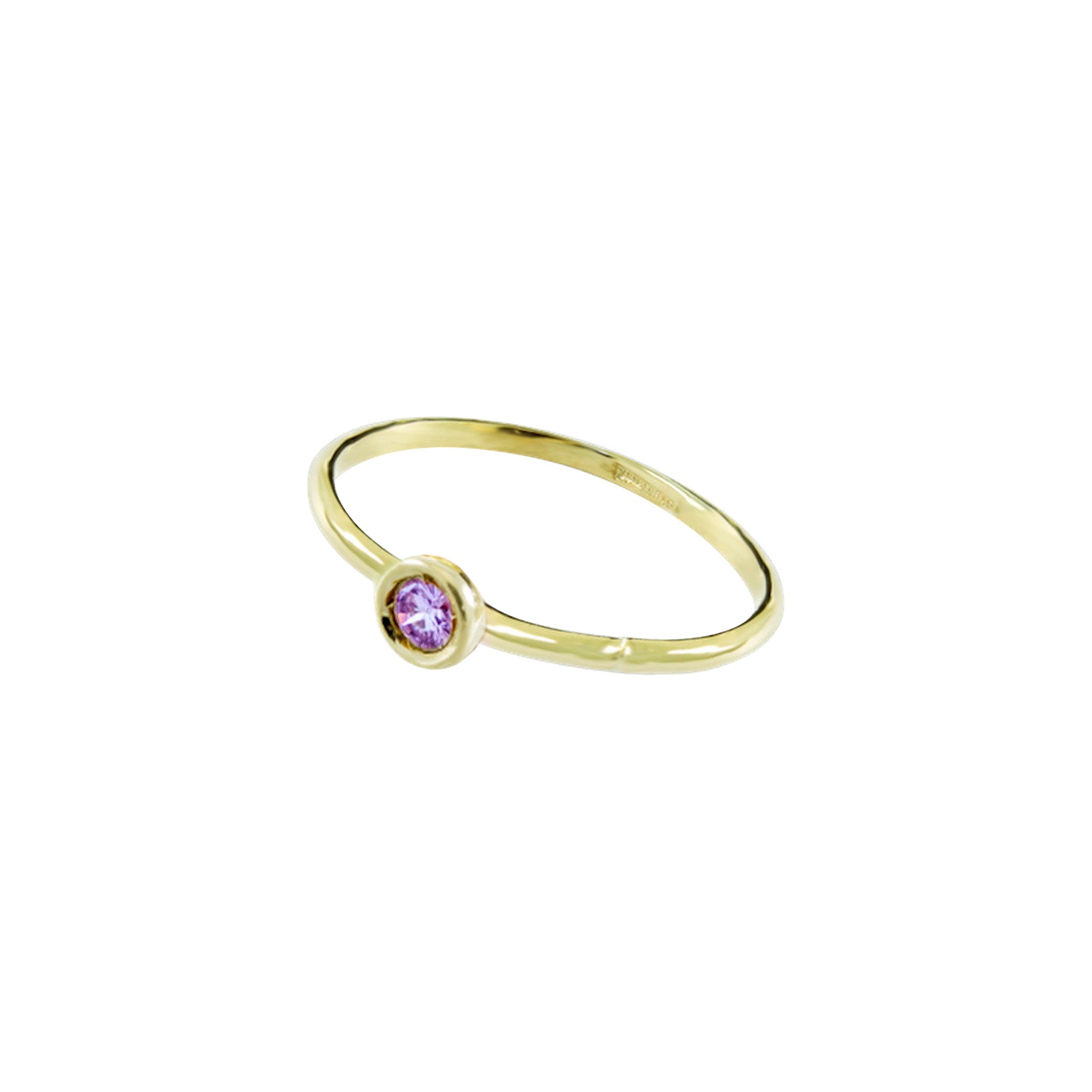 Italienischer Edelschmuck-Ring mit rosa Saphir-Lünette, 18 Karat, Stapelbar im Angebot