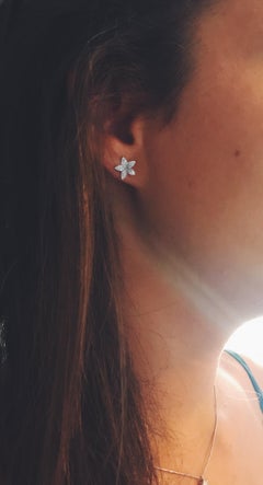 Annellino Italian Fine Jewellery White Diamond Flower White Gold Stud Earrings