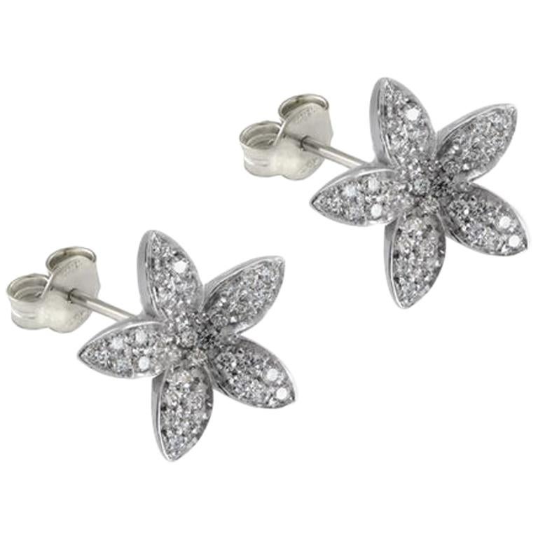 Annellino Italian Fine Jewellery White Diamond Flower White Gold Stud Earrings