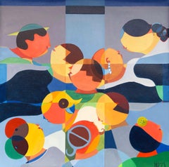 Friends by Annemarie Ambrosoli, Oil on Canvas, 90x90 cm, pop art