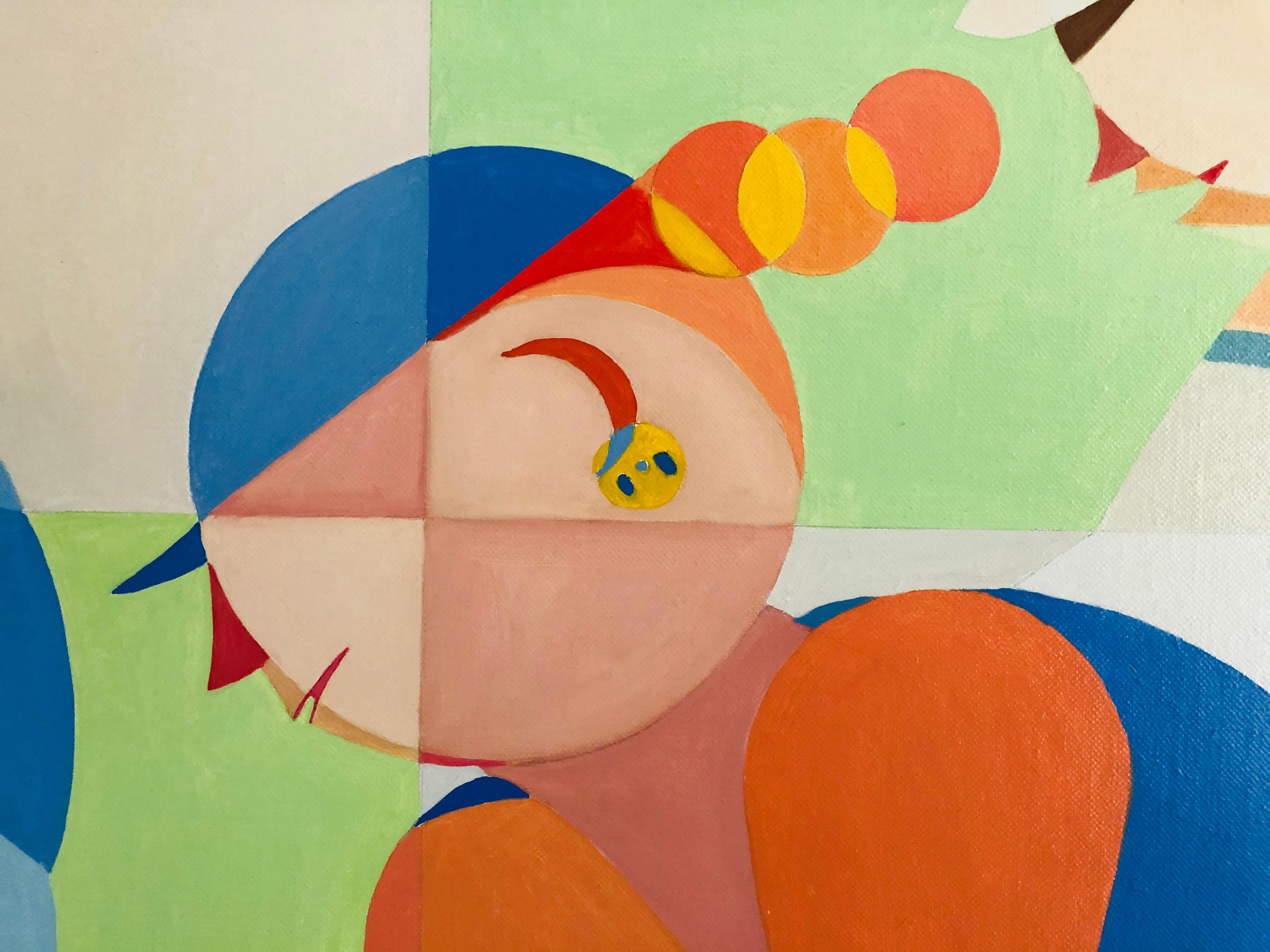 Gara di golf di Annemarie Ambrosoli Oil  Astratto Figurativo Geometrico in vendita 1
