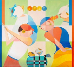 Golfwettbewerb von Annemarie Ambrosoli, Öl auf Leinwand, 100x110cm, abstrakte Abstraktion.