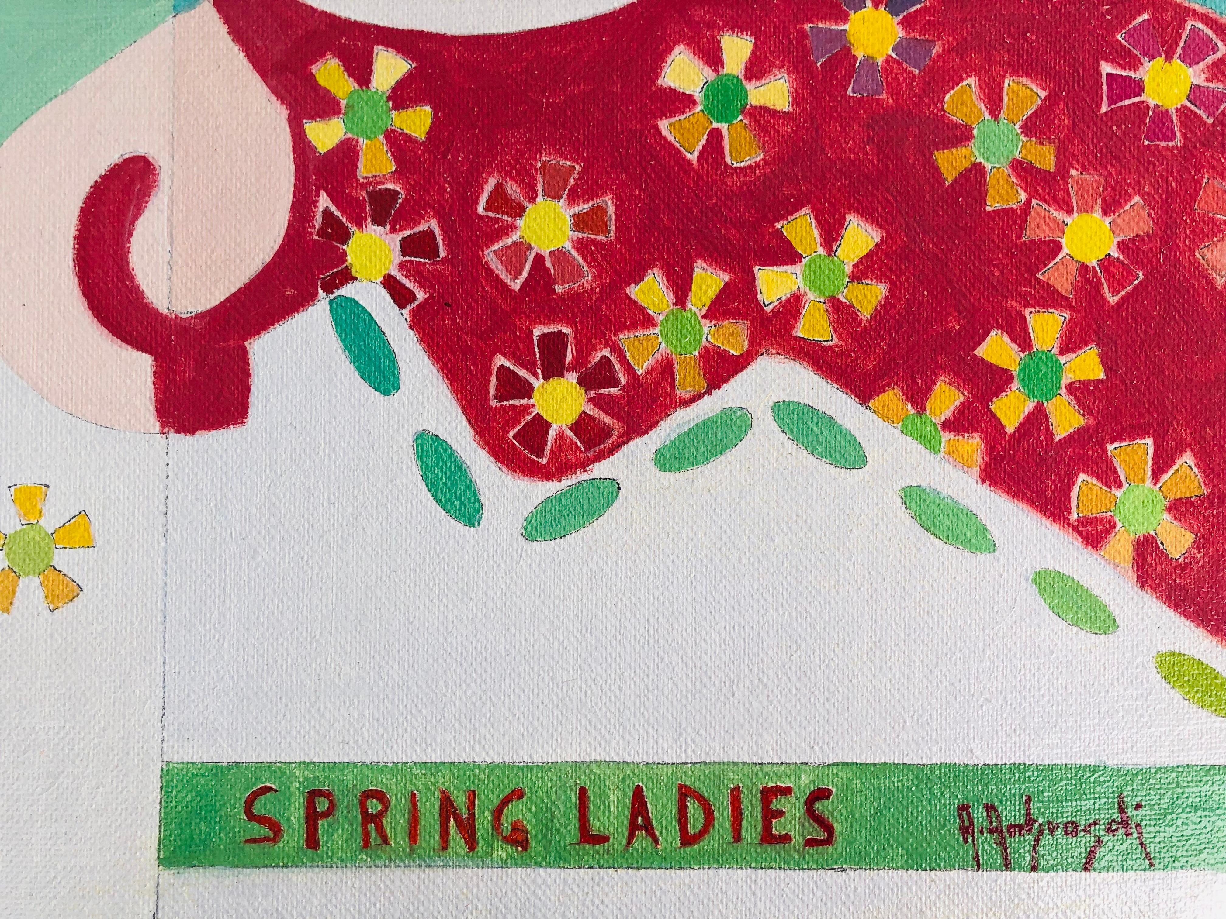 Spring Ladies by Annemarie Ambrosoli Figures adorned with Flowers Abstract Expr. For Sale 4