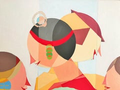 The Round Table by Annemarie Ambrosoli Oil  Abstract Figurative Geometric