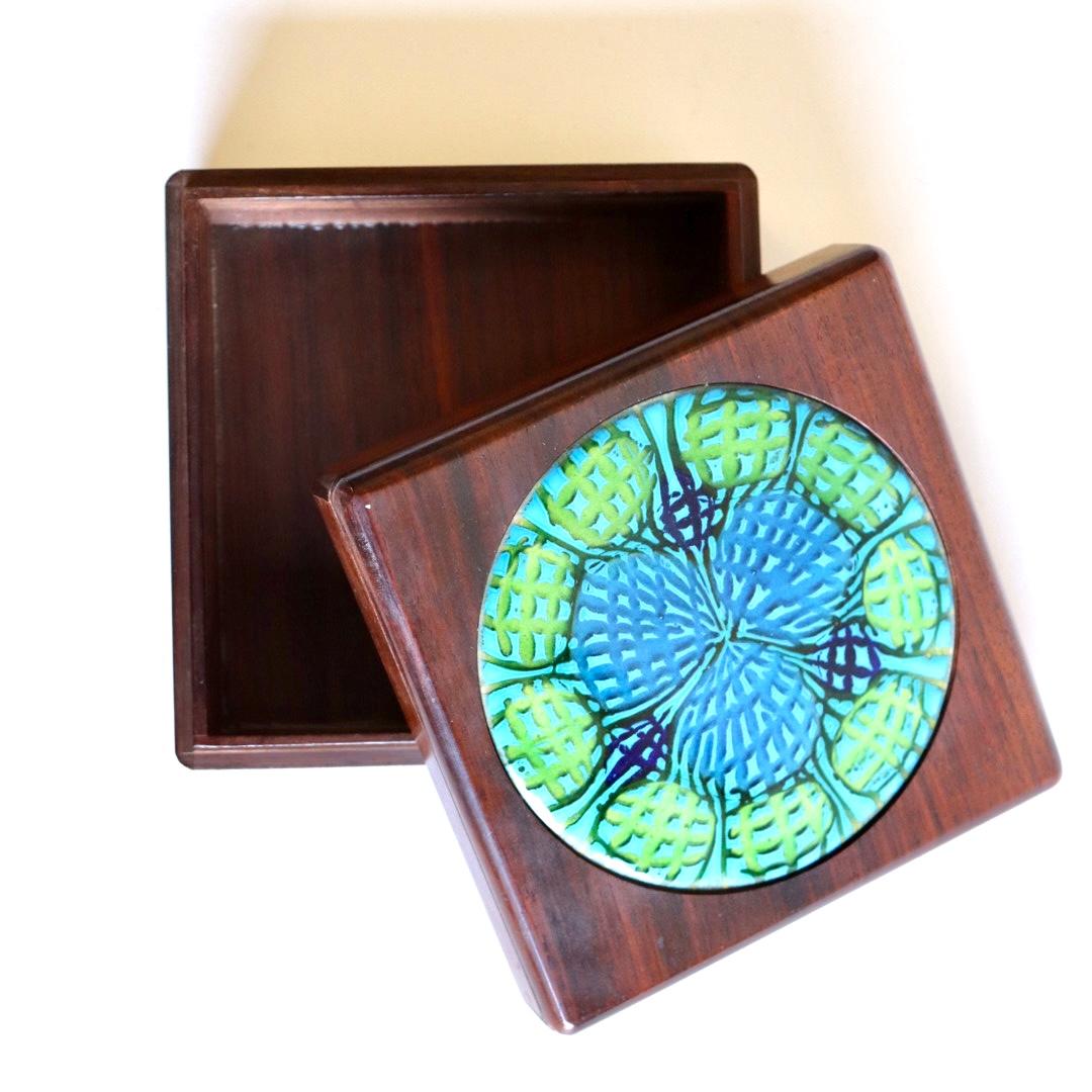 North American Annemarie Davidson Enamel Rosewood Box