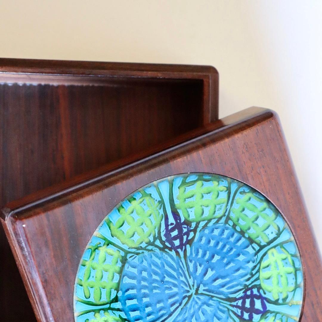 Enameled Annemarie Davidson Enamel Rosewood Box