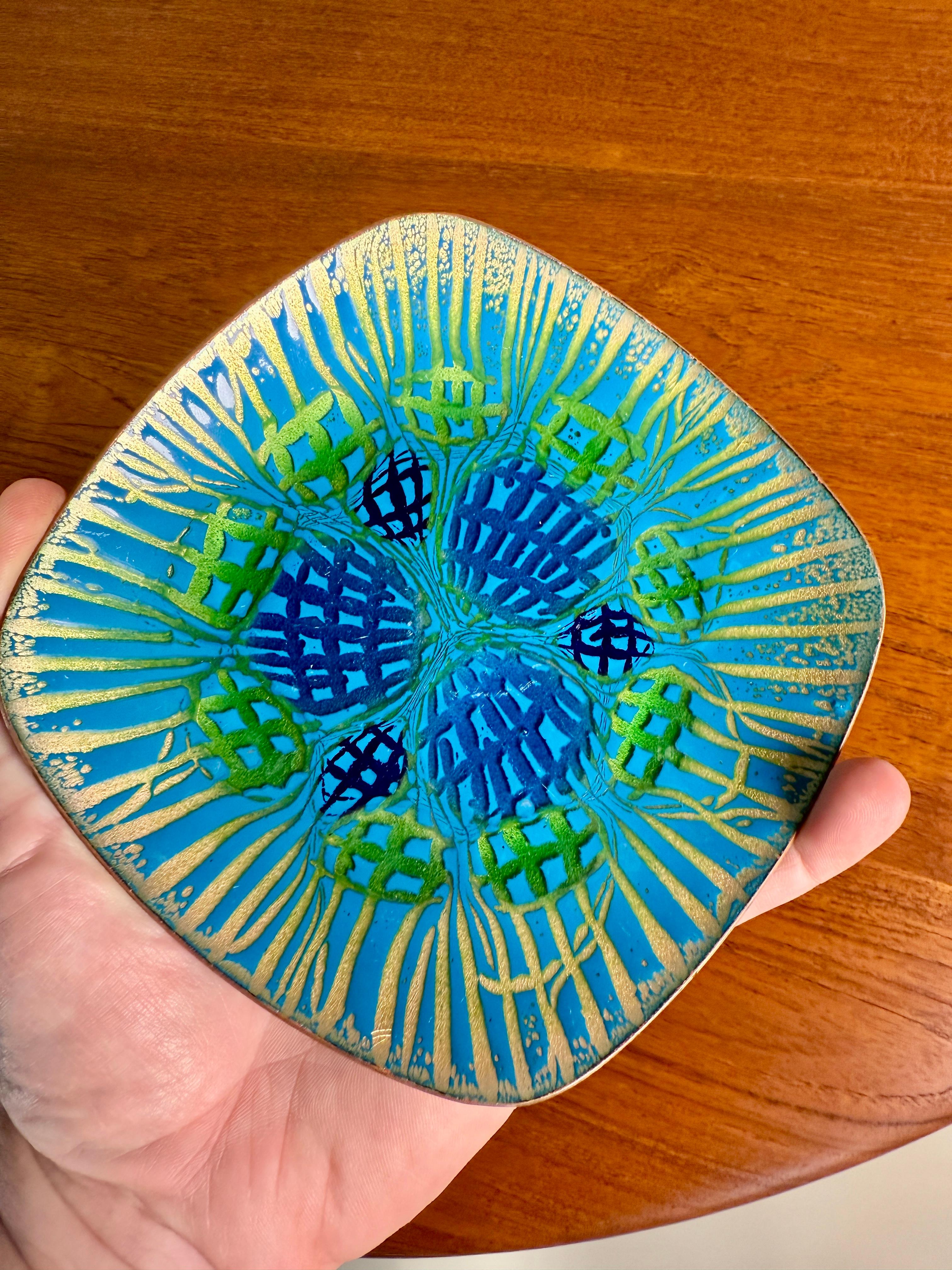 Mid-Century Modern Annemarie Davidson GhostLine Enamel and Copper Dish in Blue Hues For Sale