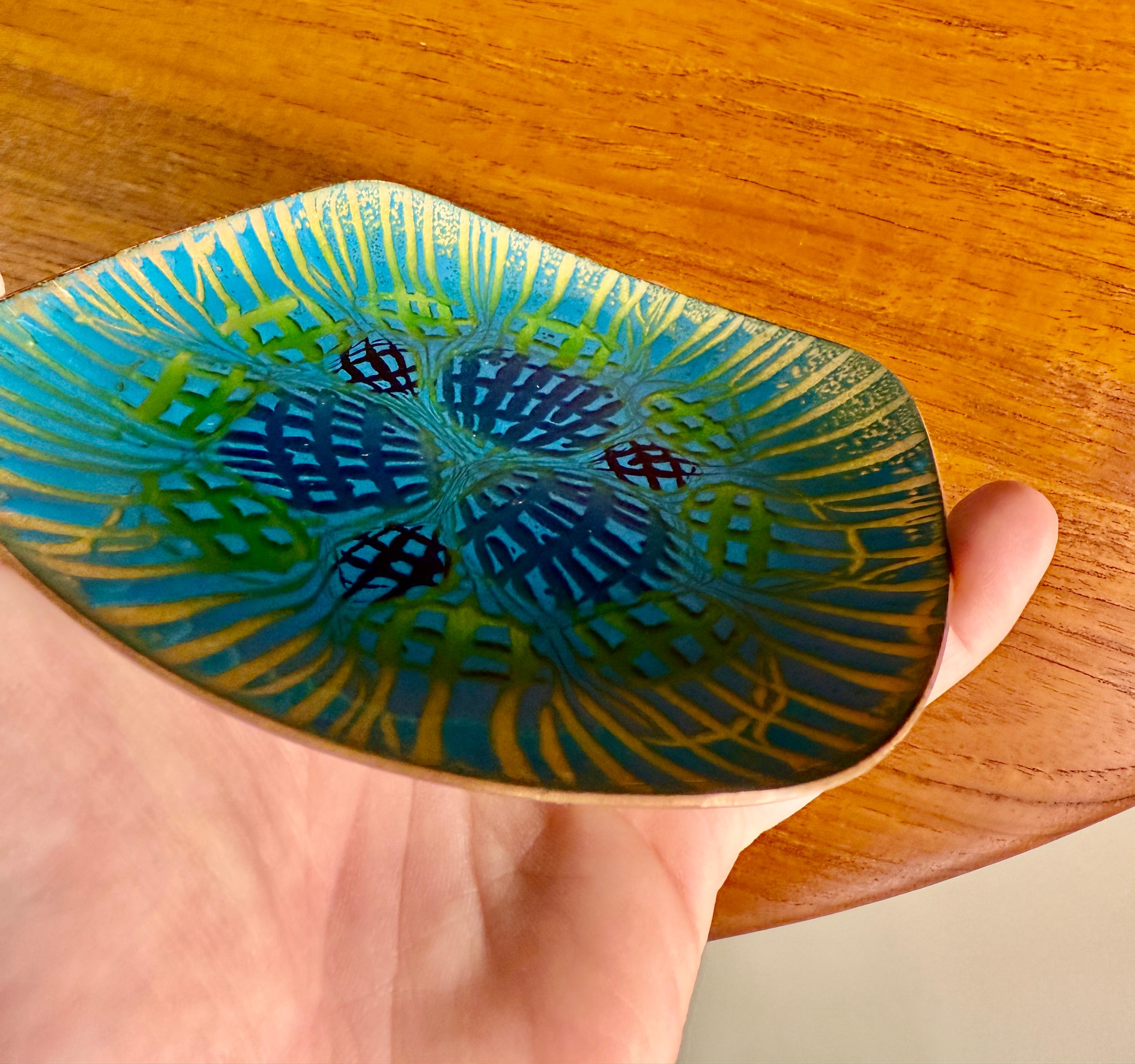 American Annemarie Davidson GhostLine Enamel and Copper Dish in Blue Hues For Sale