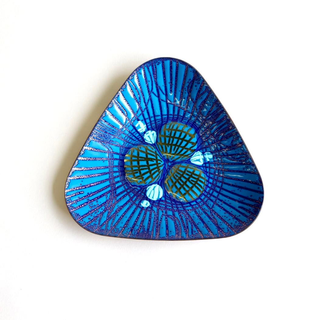Mid-20th Century Annemarie Davidson GhostLine Enamel and Copper Dish in Blue Hues