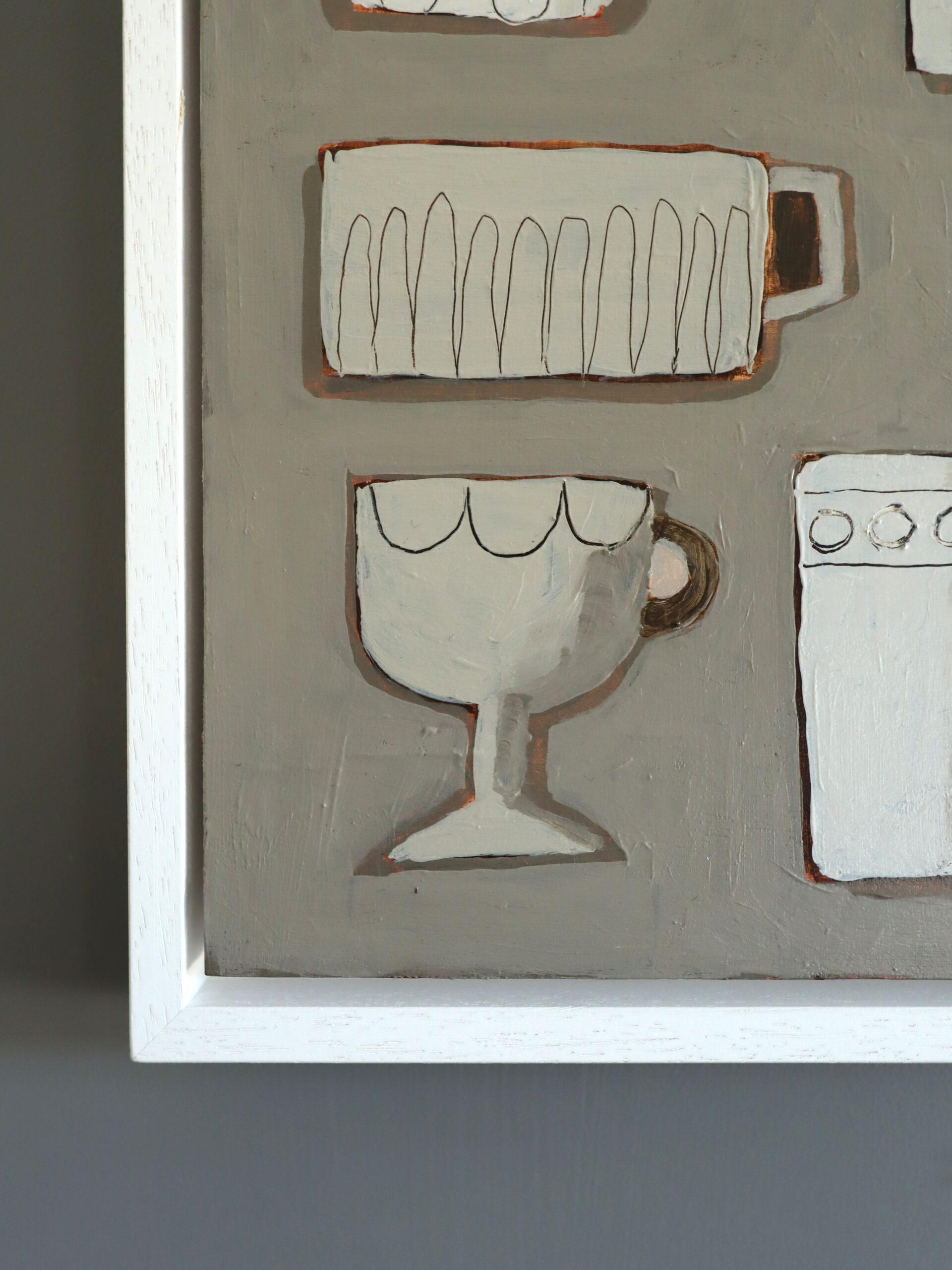 2025 Contemporary Mini British Still Life Acrylgemälde - Cup Collective im Angebot 2