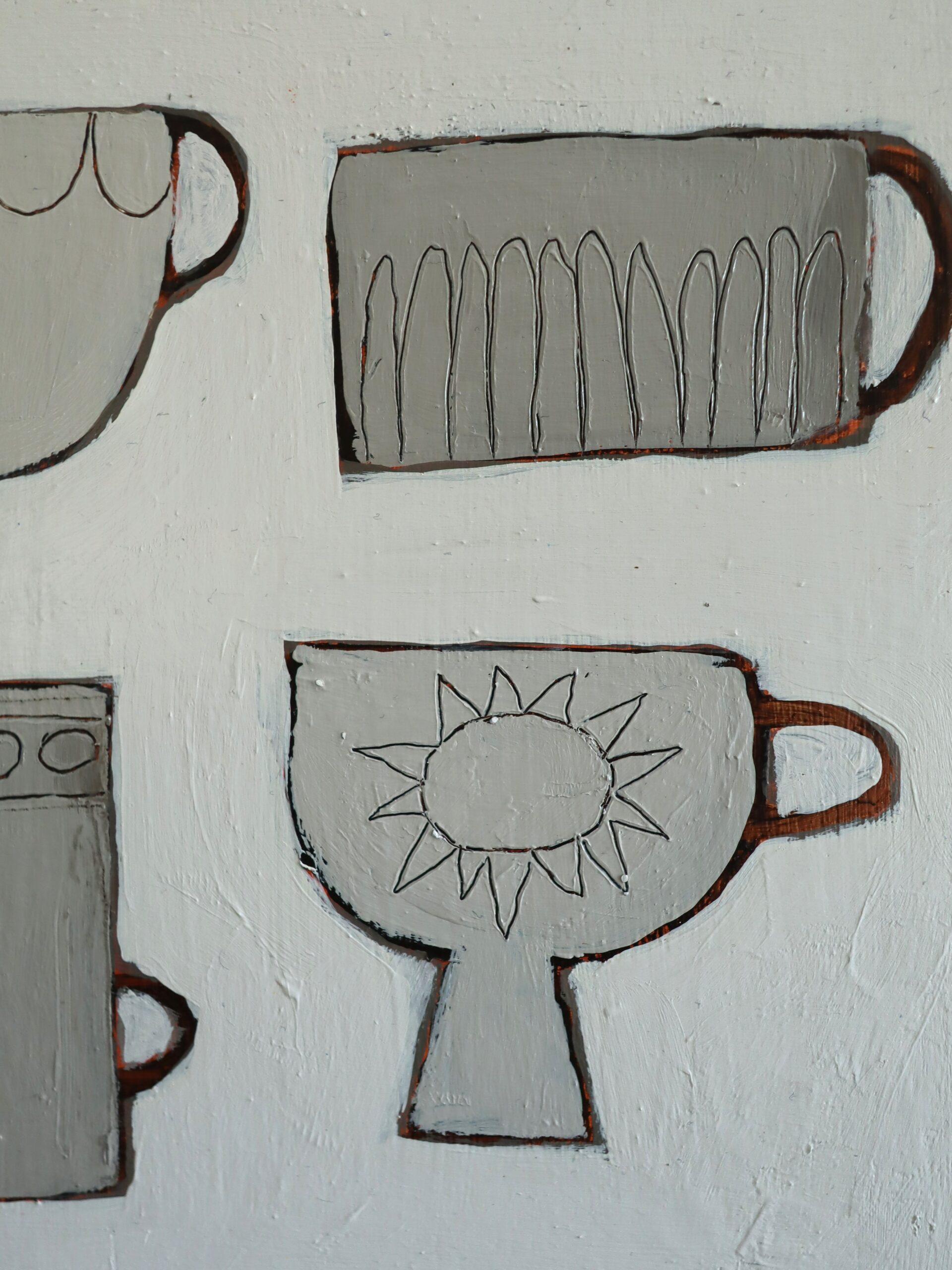 2025 Zeitgenössisches britisches Original-Stillleben-Acrylgemälde - Limitierte Tassen im Angebot 6