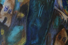 Annemette Lichtenberg, Blå, Brun M/Huse, 1993, Acrylic on Canvas, Framed