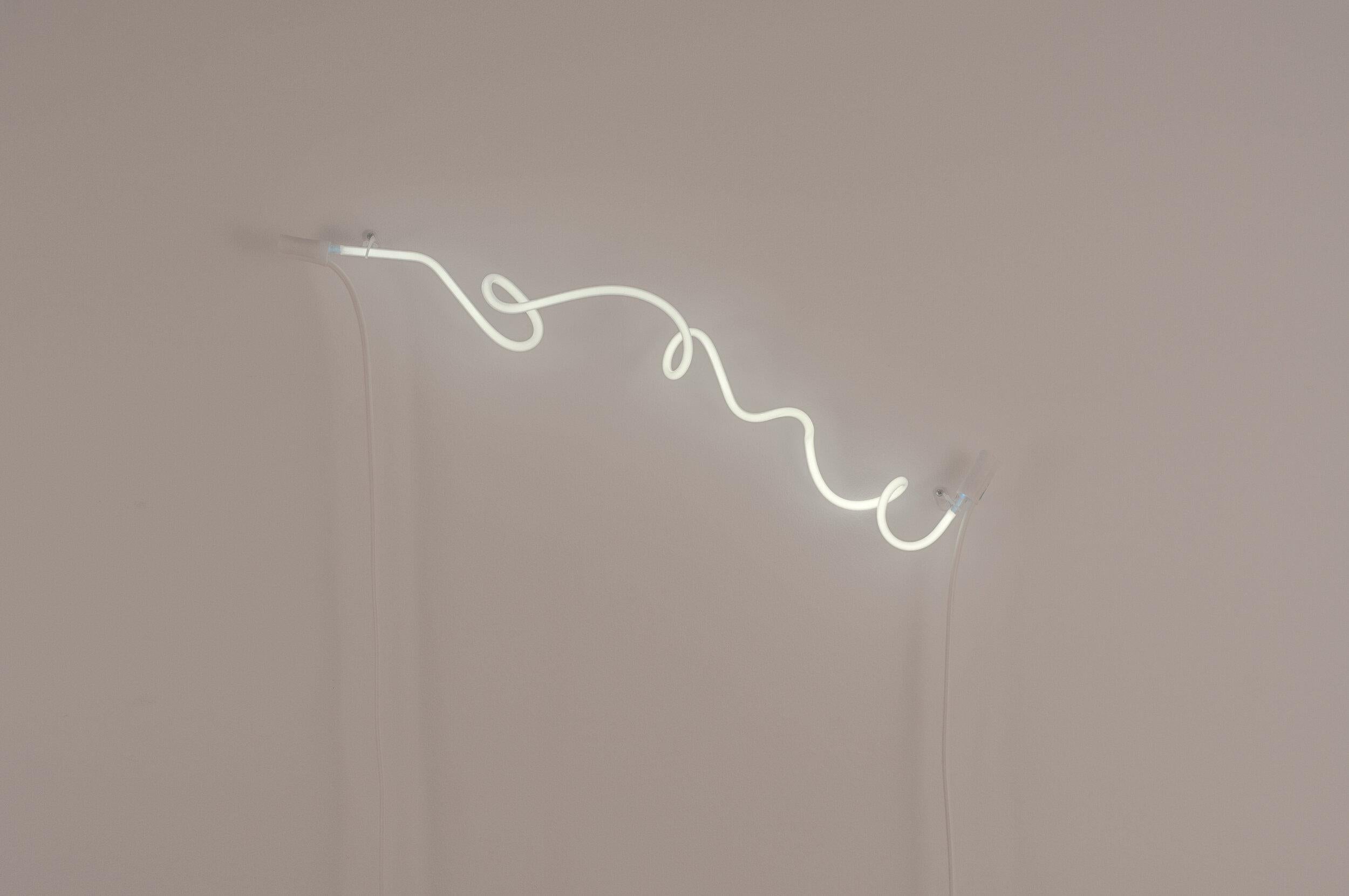 "Float Fall" Soft White Neon (coated glass, argon, wire) light sculpture Minimal