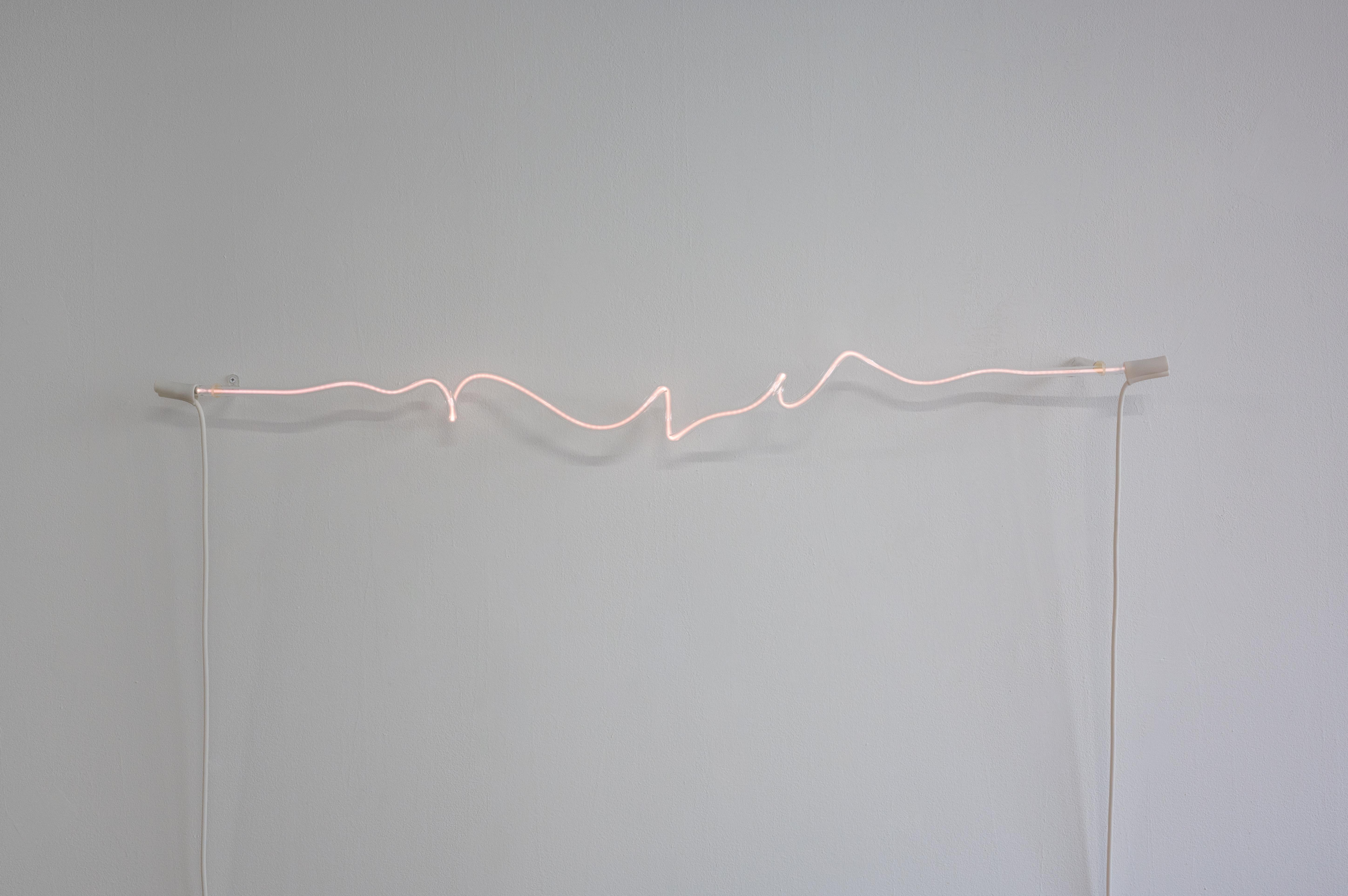 'Transmission', neon light subtle pink peach white soft glass wall hanging - Sculpture by Annesta Le