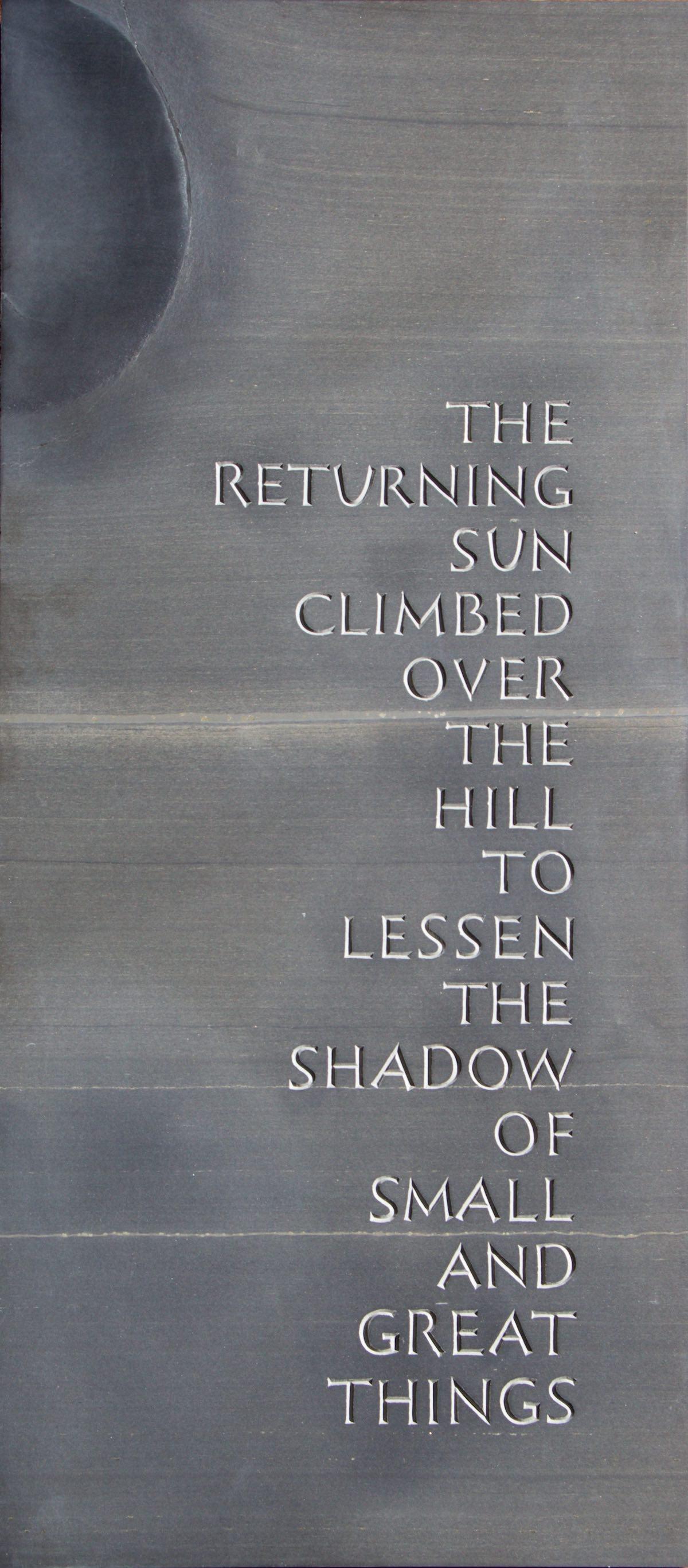 The Returning Sun, Poetry Hand-Carved into Burlington Slate Sculpture - Art by Annet Stirling
