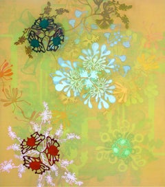 #14-06, shades of yellow, green, figurative painting, flora, blooming flowers