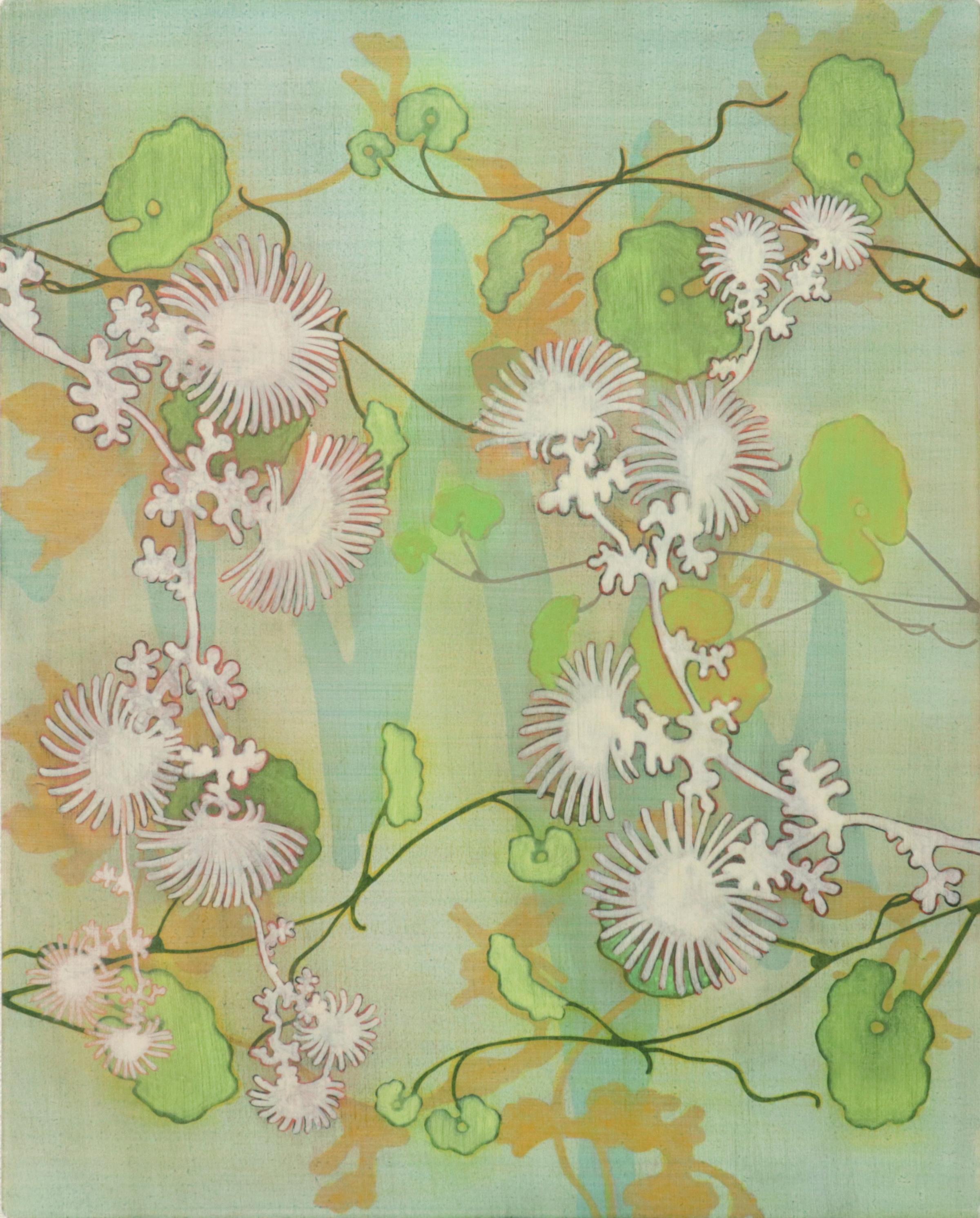 Annette Davidek Abstract Painting - #17-08 - Abstract Floral Painting / Green / Nature Inspired
